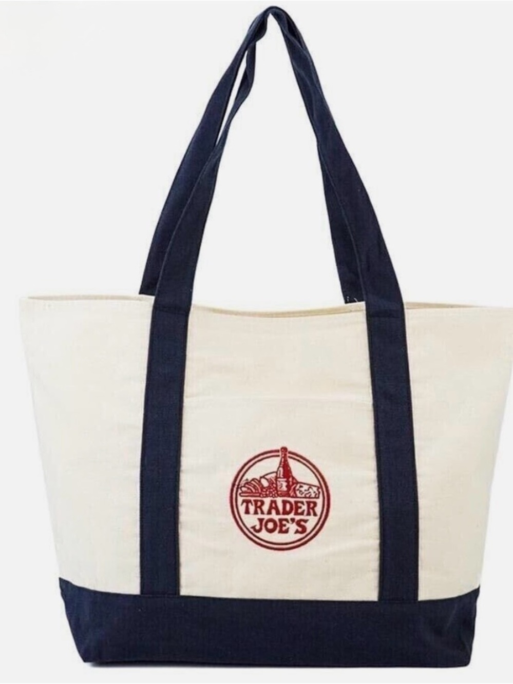 NWT Trader Joe’s reusable
Canvas Tote Bag in Cream and Navy
